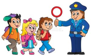 Dzieci i policjant.