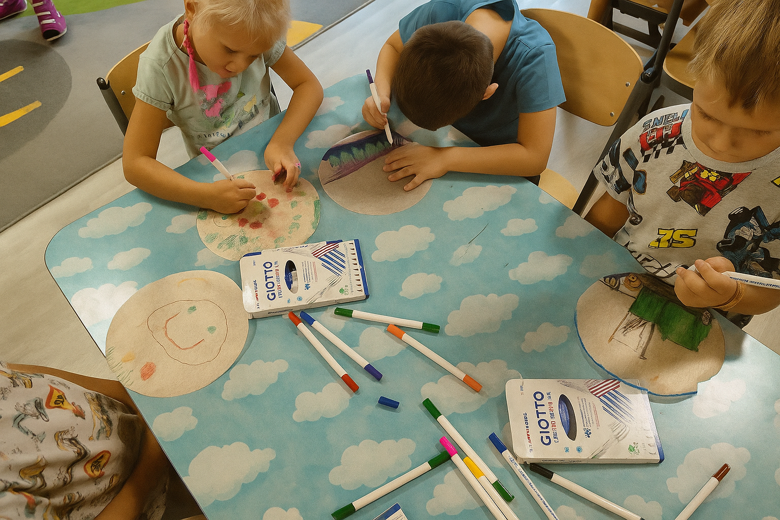 Dzieci rysują na papierze ryżowym.