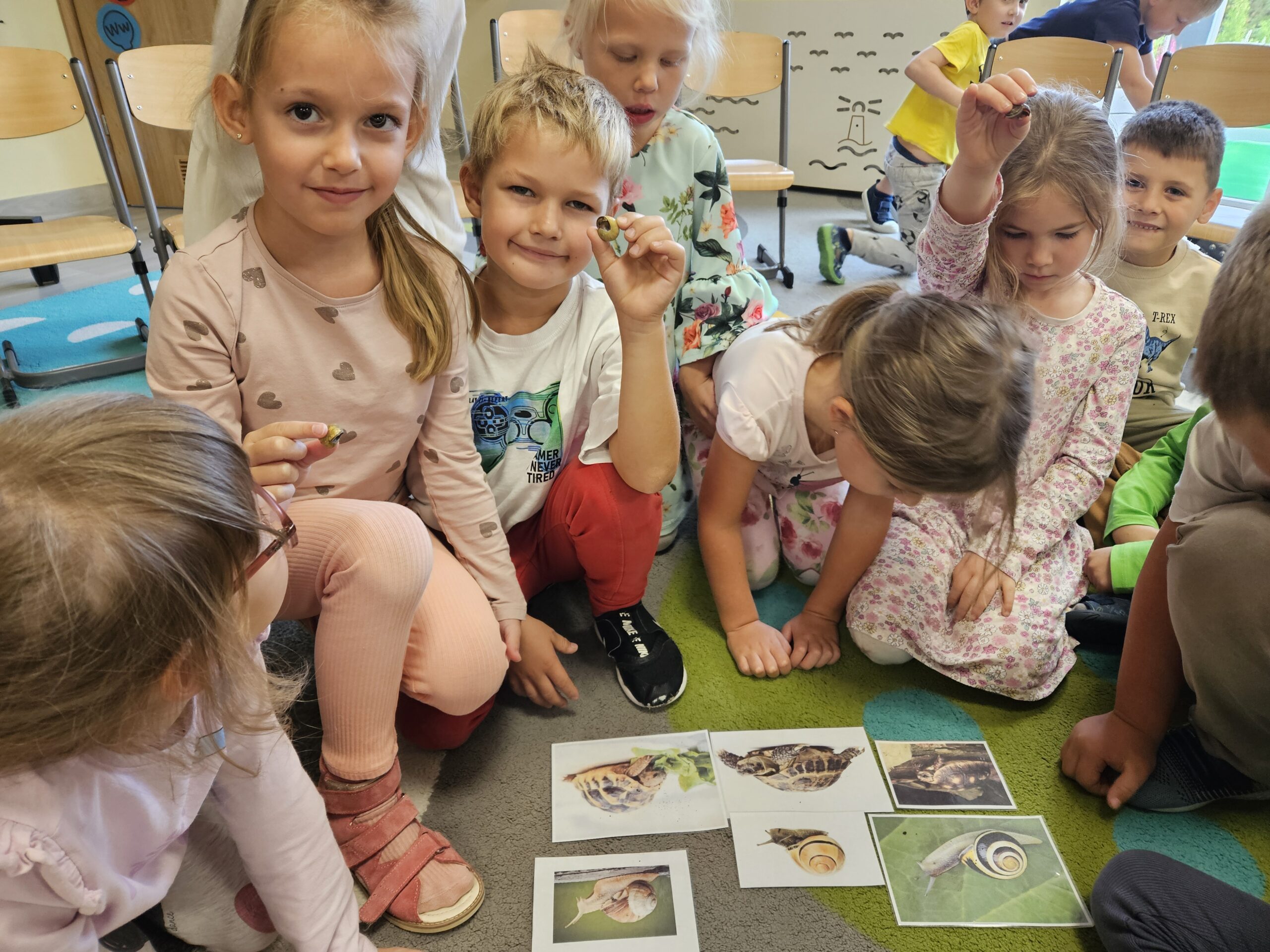 Dzieci poznają sekrety życia ślimaka i żółwia.