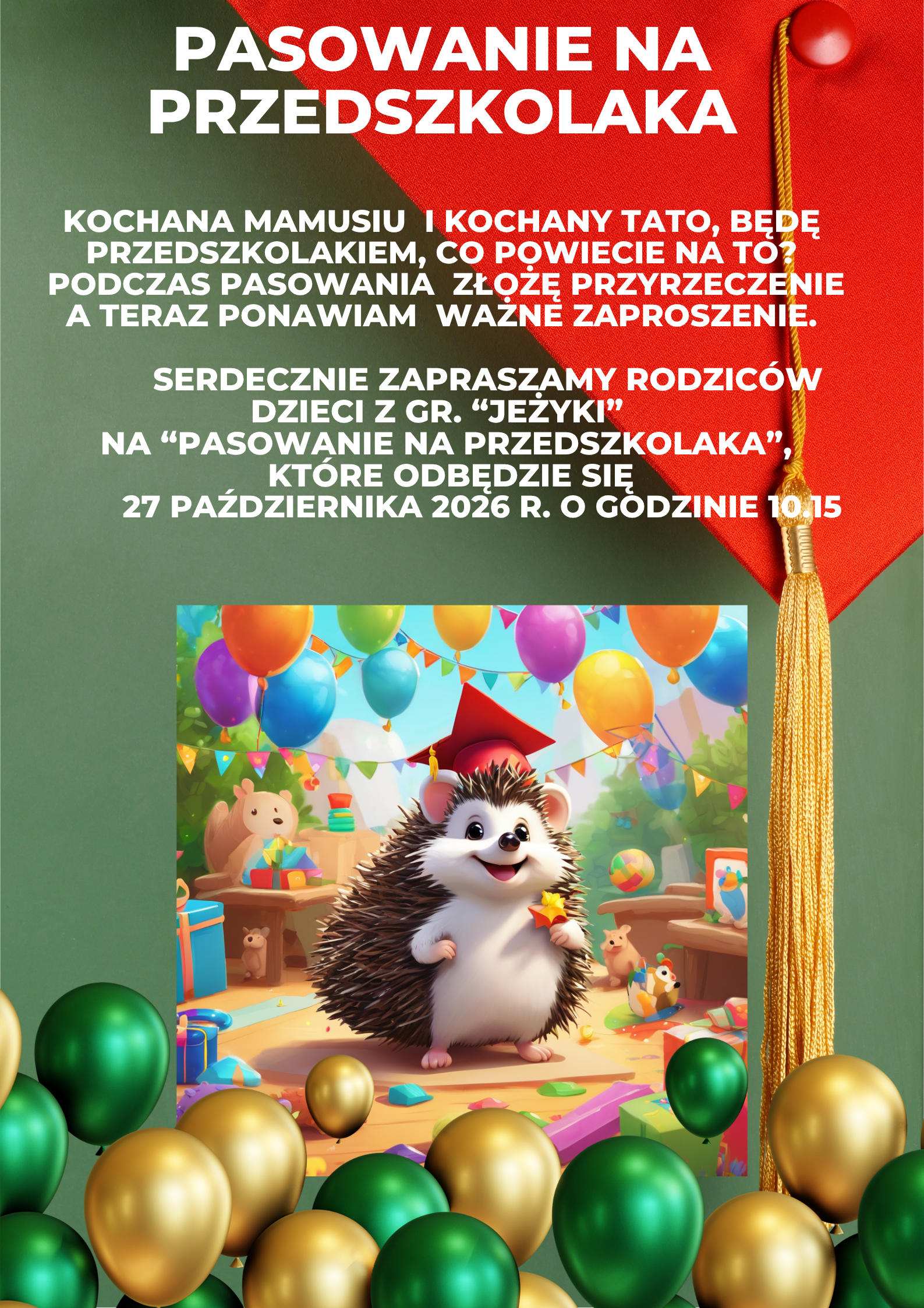 Zaproszenie na "Pasowanie na przedszkolaka".